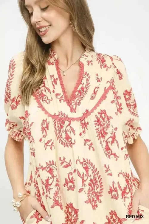 Mix Paisley Scallop Trim Dress Eco My Home dress Salty Season LLC ecomyhome.store United States