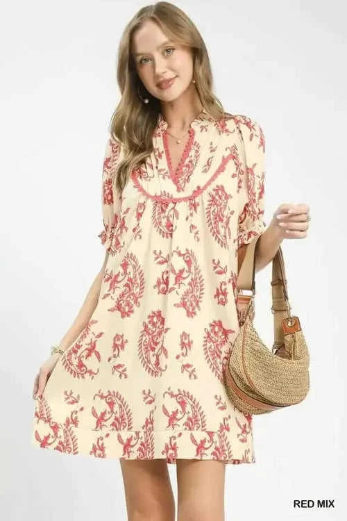 Mix Paisley Scallop Trim Dress Eco My Home dress Salty Season LLC ecomyhome.store United States