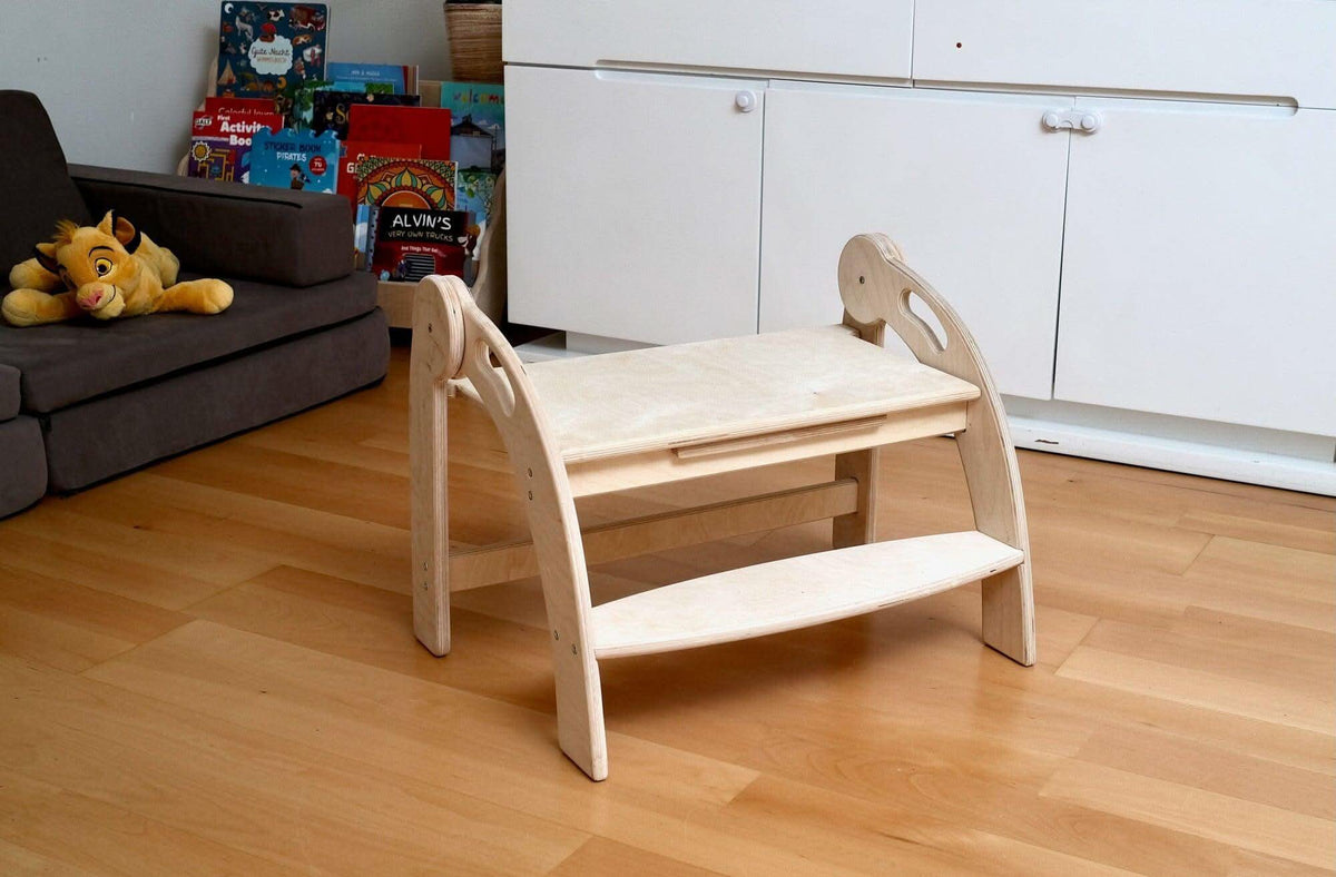 Twin Toddler Step Stool – Foldable Wooden Kitchen Helper