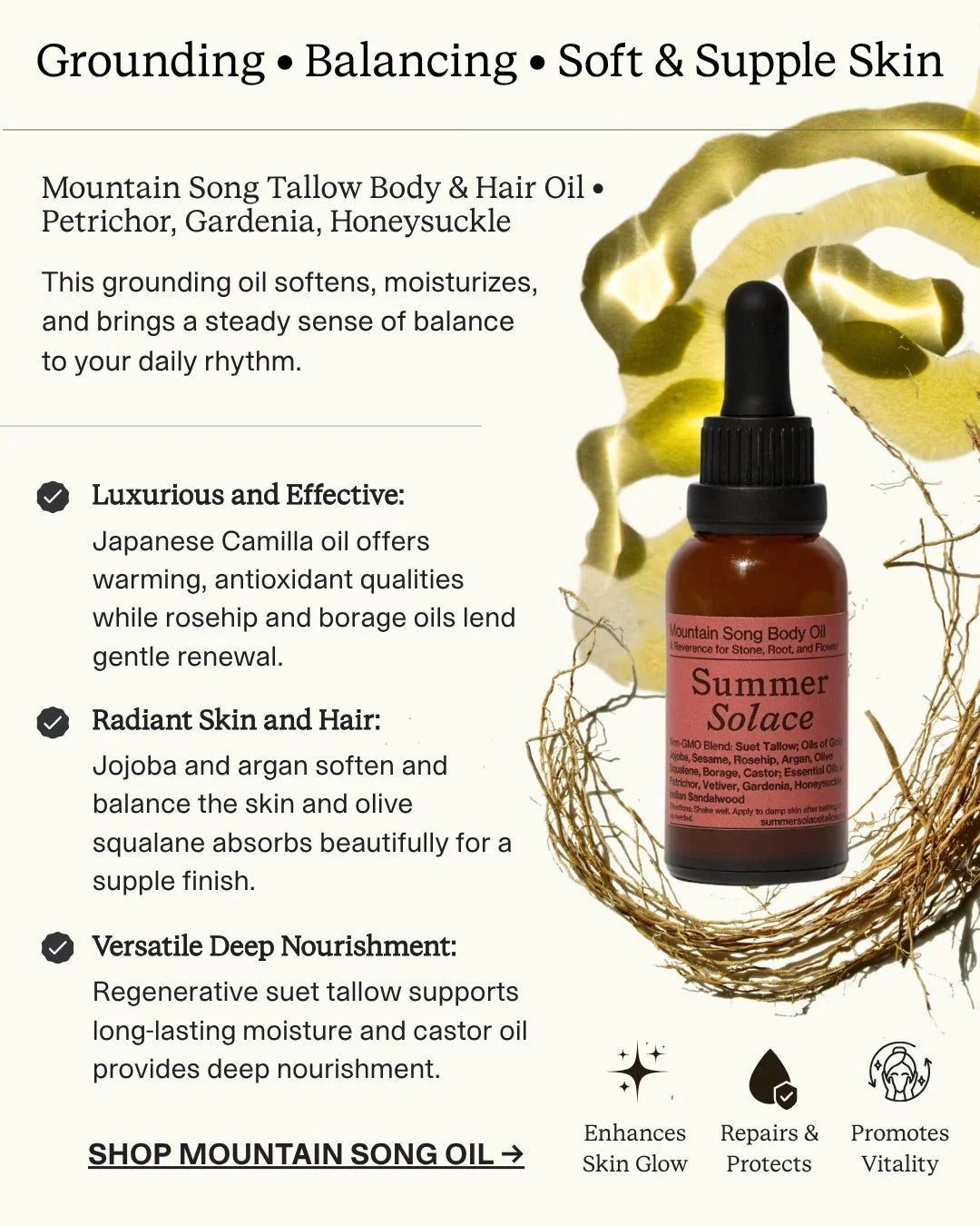 Mountain Song Tallow Body & Hair Oil | Petrichor, Gardenia, Honeysuckle