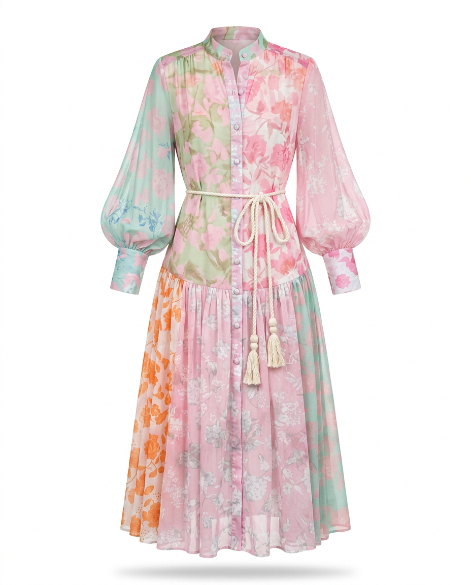 Vibrant Printed Pleated Maxi Dress