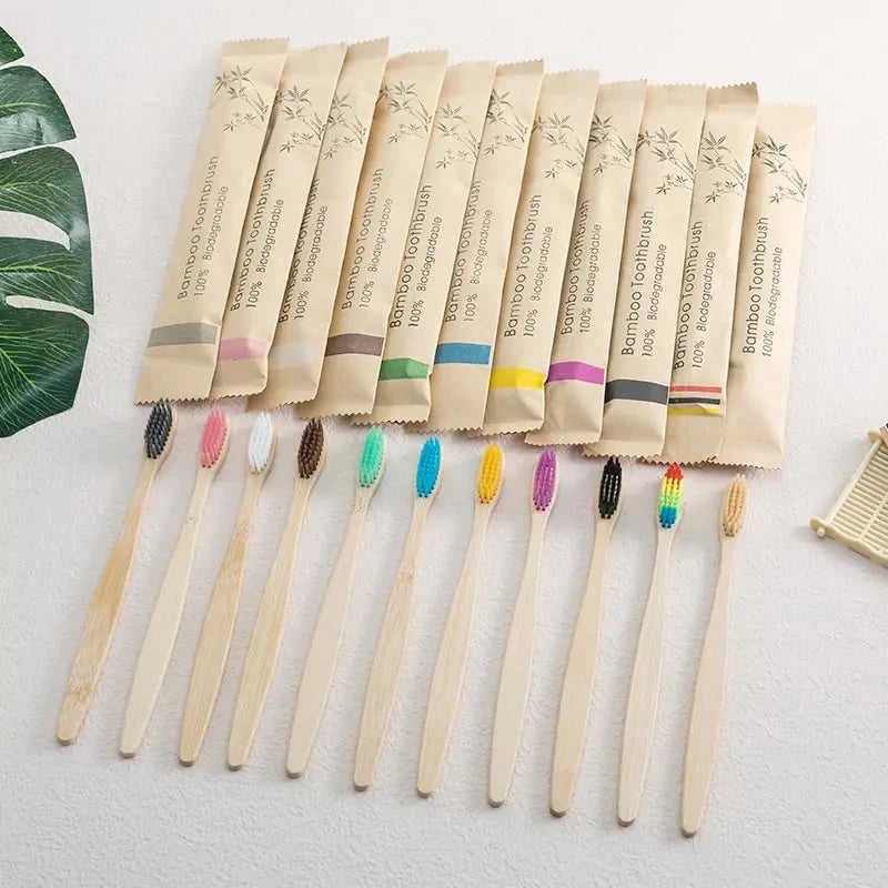 Natural Bamboo Toothbrush Set (10-Pack) Eco My Home  Natural Toothbrush ecomyhome.store United States