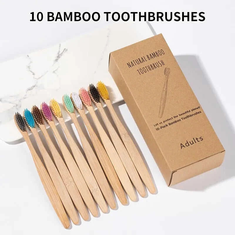 Natural Bamboo Toothbrush Set (10-Pack) Eco My Home  Natural Toothbrush ecomyhome.store United States