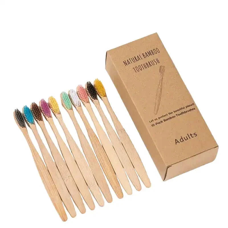 Natural Bamboo Toothbrush Set (10-Pack) Eco My Home  Natural Toothbrush ecomyhome.store United States