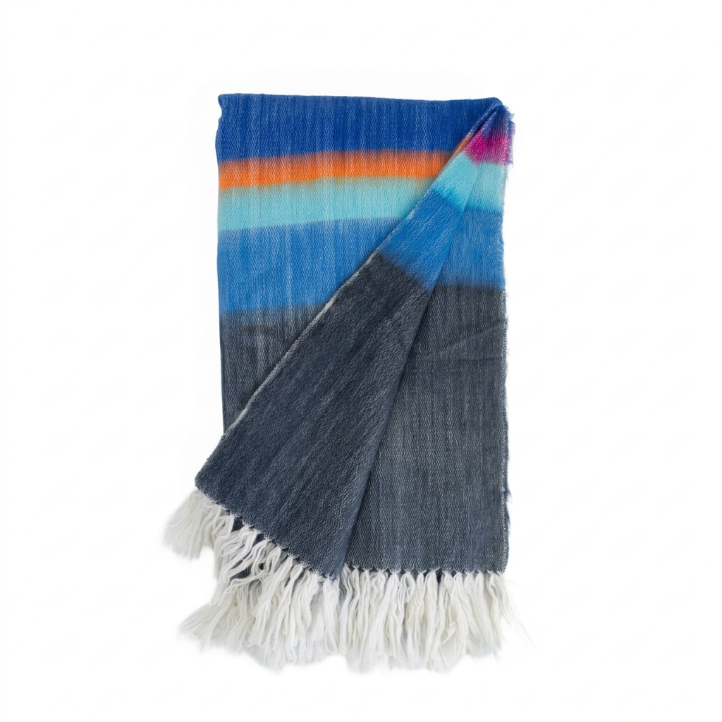Handwoven Alpaca Throw Blanket | Blue, Hot Pink, Orange & White | Kallpa Collection