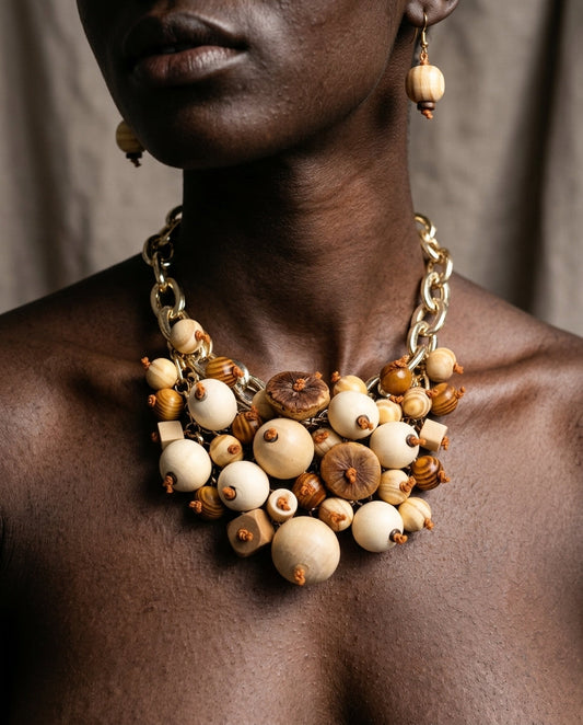 Free Spirit Wood Beaded Statement Necklace