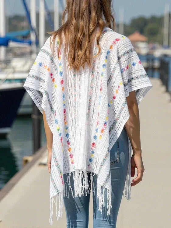 Openwork Fringe Knit Cape with Open Front Design Eco My Home cape Salty Season LLC ecomyhome.store United States