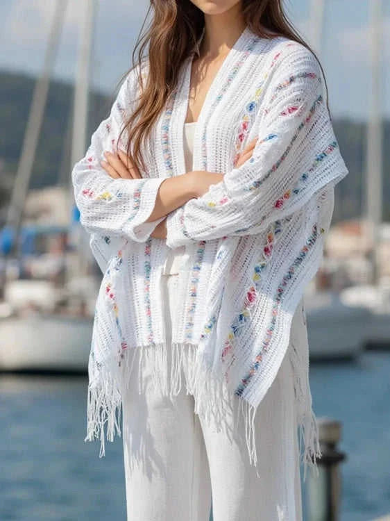 Openwork Fringe Knit Cape with Open Front Design Eco My Home cape Salty Season LLC ecomyhome.store United States