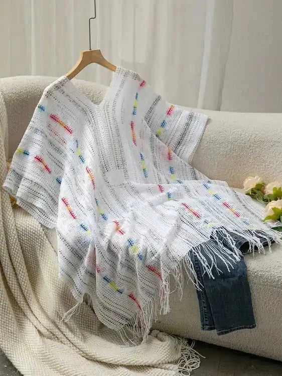Openwork Fringe Knit Cape with Open Front Design Eco My Home cape Salty Season LLC ecomyhome.store United States