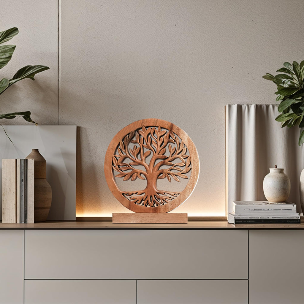 Cloverly Tree of Life Wooden Sculpture – Handmade Decorative Art | Decozen Luxe