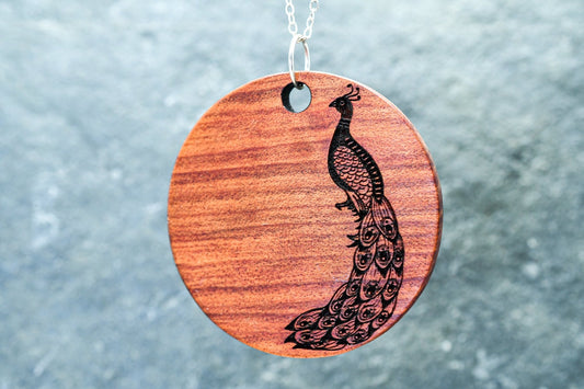 Peacock Wood & Sterling Silver Pendant Necklace