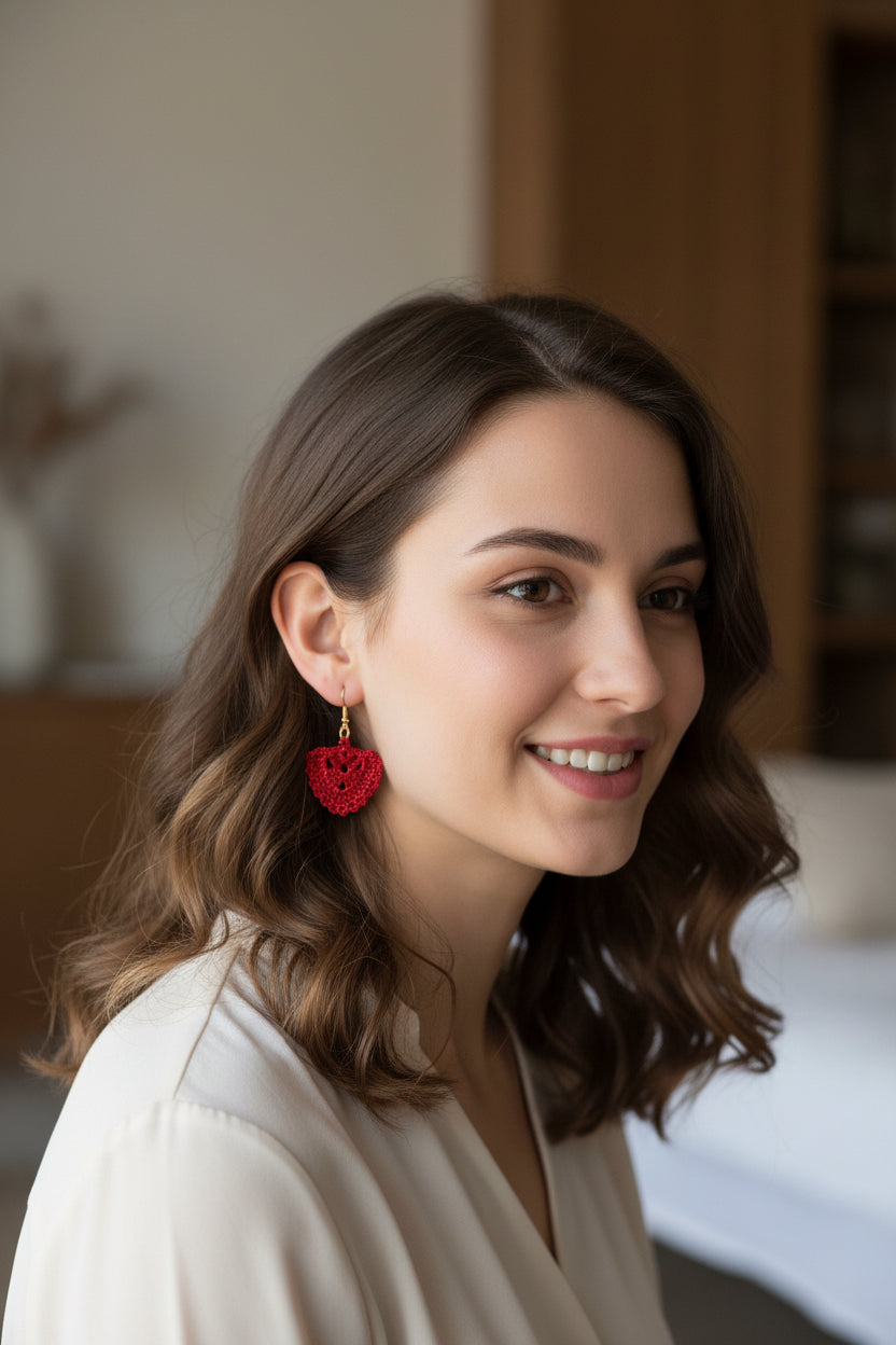 Women’s Handmade Blue & Red Crochet Earrings – Boho Thread Hoop Design