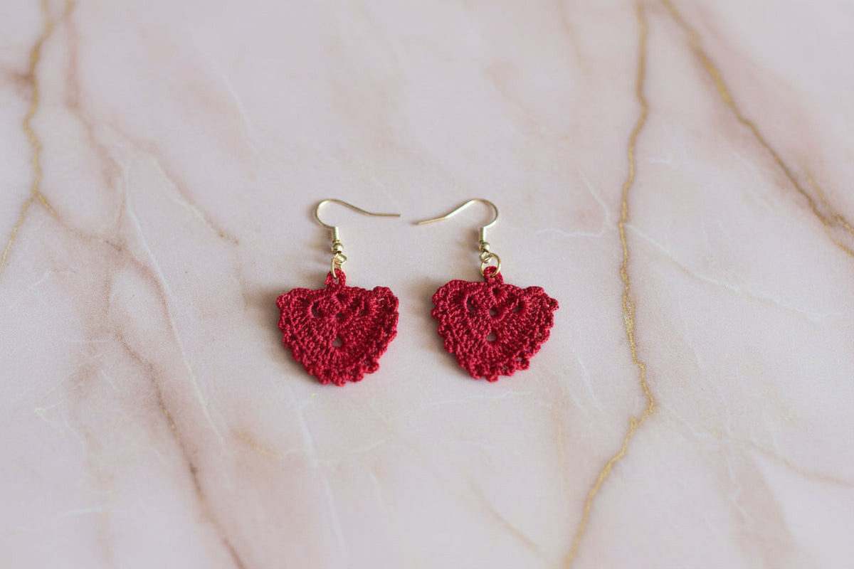 Women’s Handmade Blue & Red Crochet Earrings – Boho Thread Hoop Design