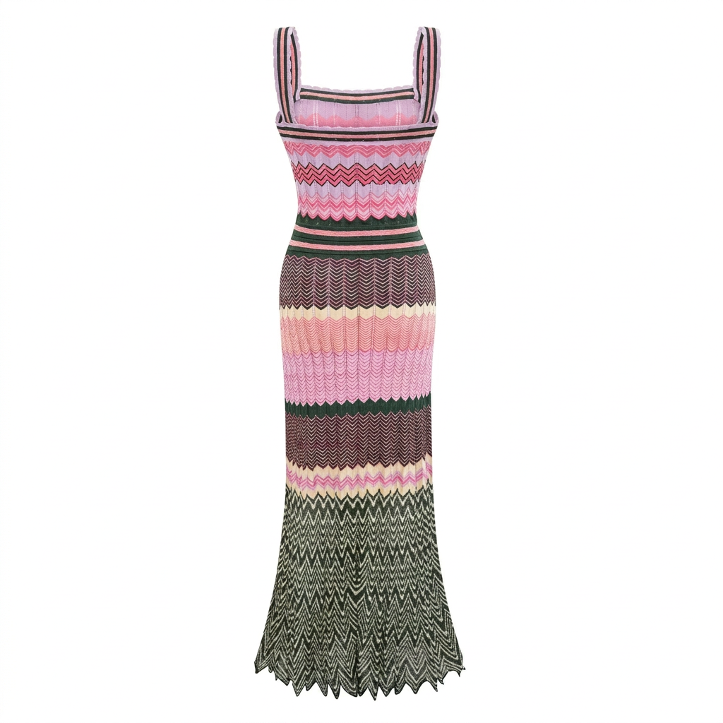 Vibrant Knitted Geometric Maxi Dress