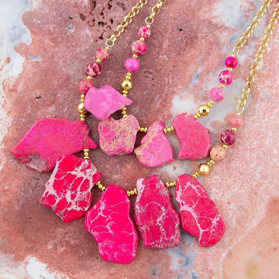 Pink Magenta Dreams Jasper and Goldtone Statement Necklace Eco My Home Necklaces Barse Jewelry ecomyhome.store United States