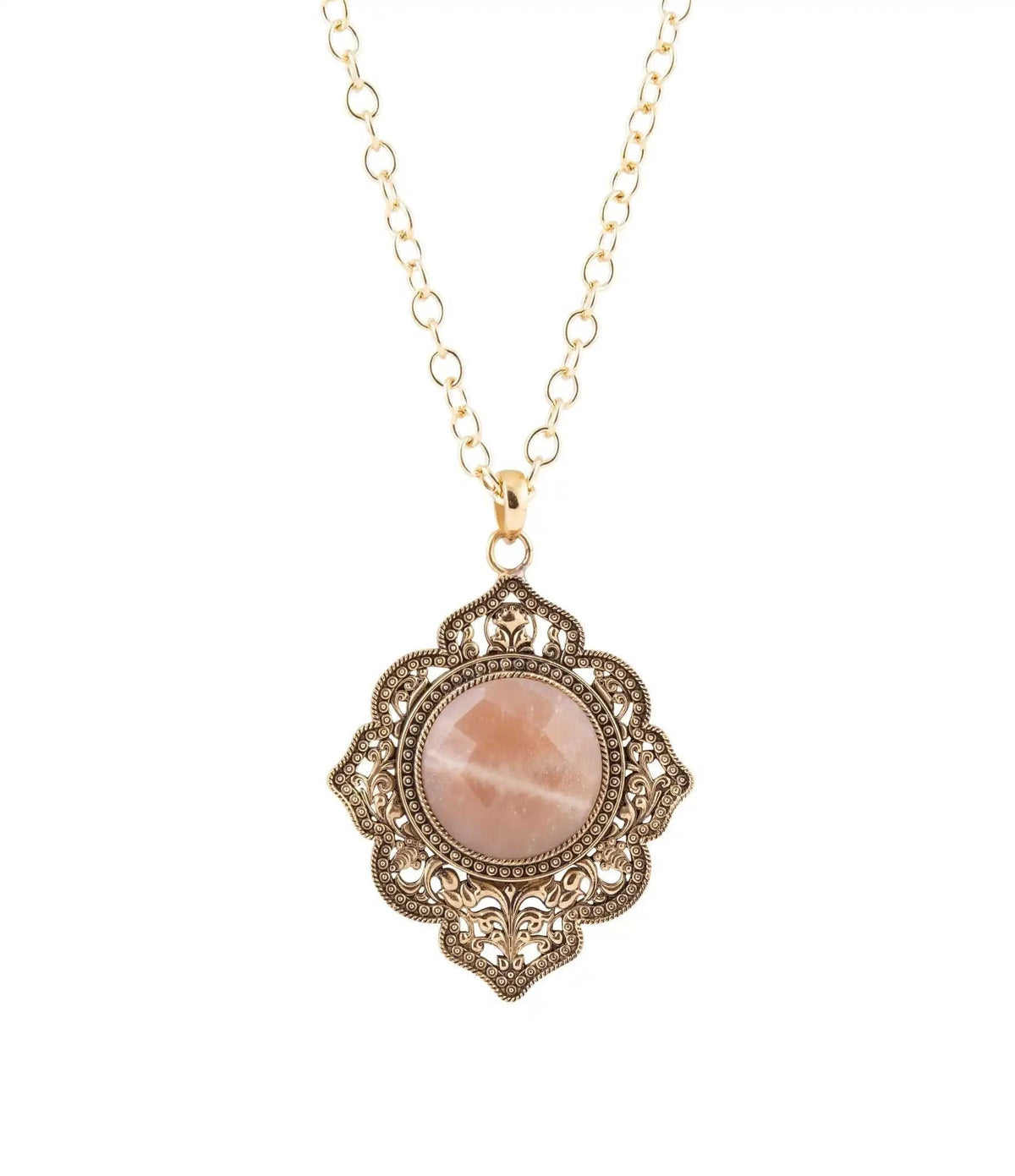 Pink Moonstone Golden Pendant Necklace Eco My Home Necklaces Barse Jewelry ecomyhome.store United States