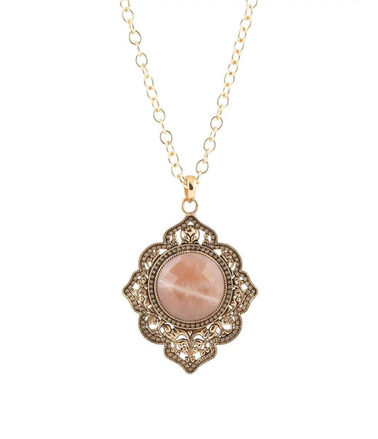 Pink Moonstone Golden Pendant Necklace Eco My Home Necklaces Barse Jewelry ecomyhome.store United States