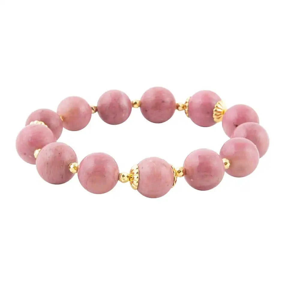 Pink Rhodonite Chunky Golden Stretch Bracelet Eco My Home Bracelets Barse Jewelry ecomyhome.store United States