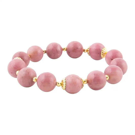 Pink Rhodonite Chunky Golden Stretch Bracelet Eco My Home Bracelets Barse Jewelry ecomyhome.store United States