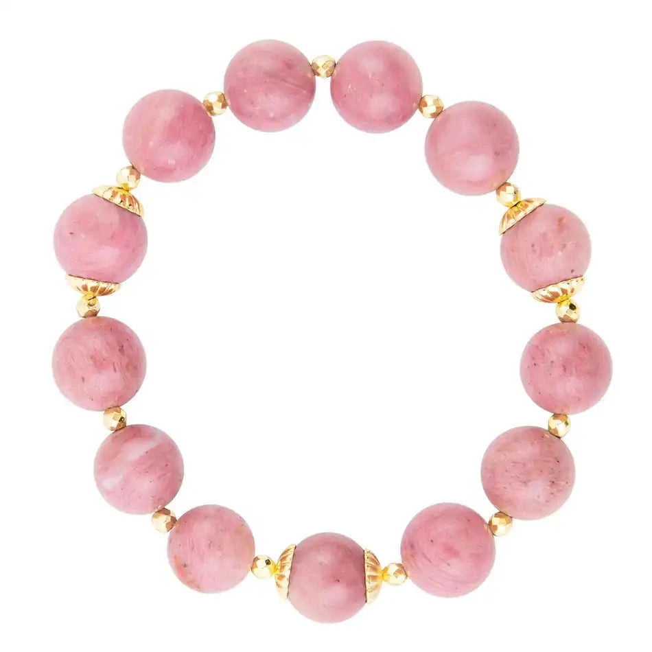 Pink Rhodonite Chunky Golden Stretch Bracelet Eco My Home Bracelets Barse Jewelry ecomyhome.store United States