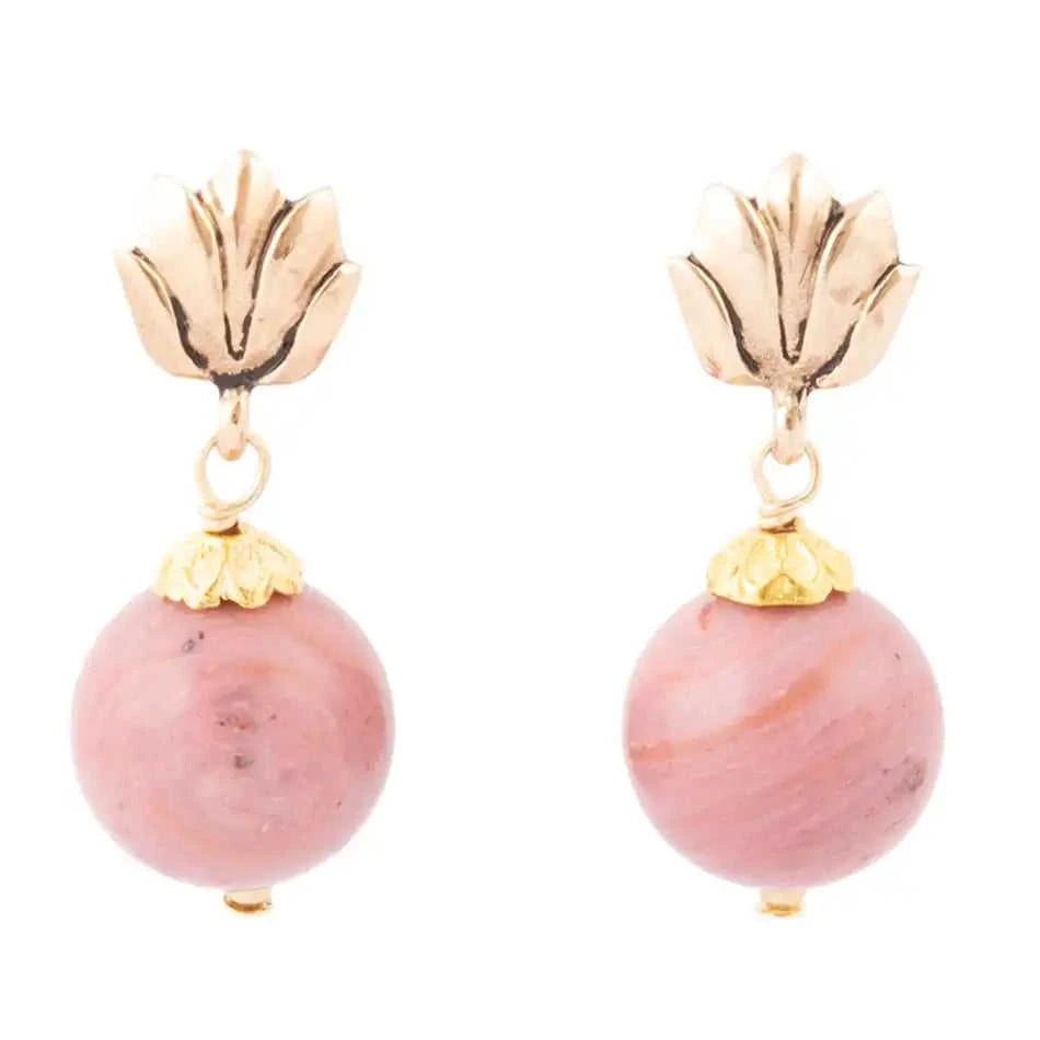 Pink Rhodonite Golden Lotus Drop Earrings Eco My Home Earrings Barse Jewelry ecomyhome.store United States
