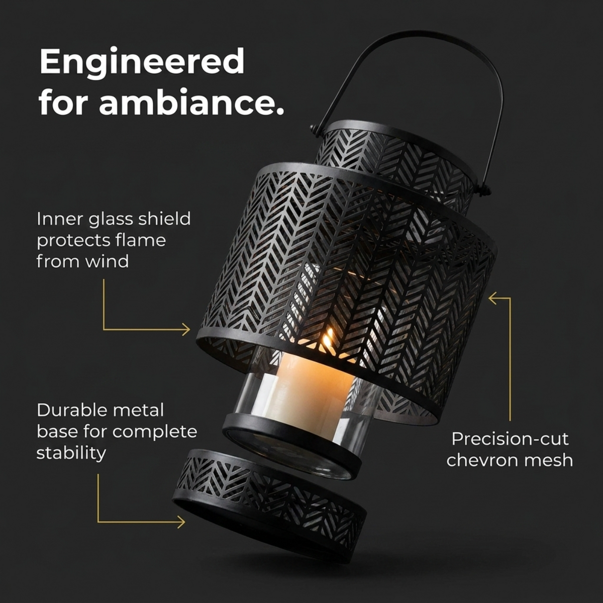 Hanging Candle Lantern – Black Mesh Lantern Design with Cozy Flickering Light