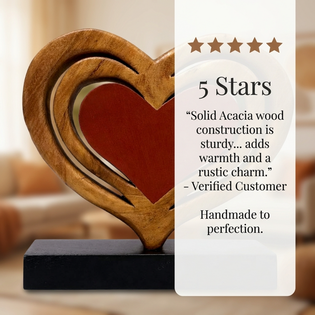 Wooden Heart Sculpture – Serene Hearts, Acacia Wood