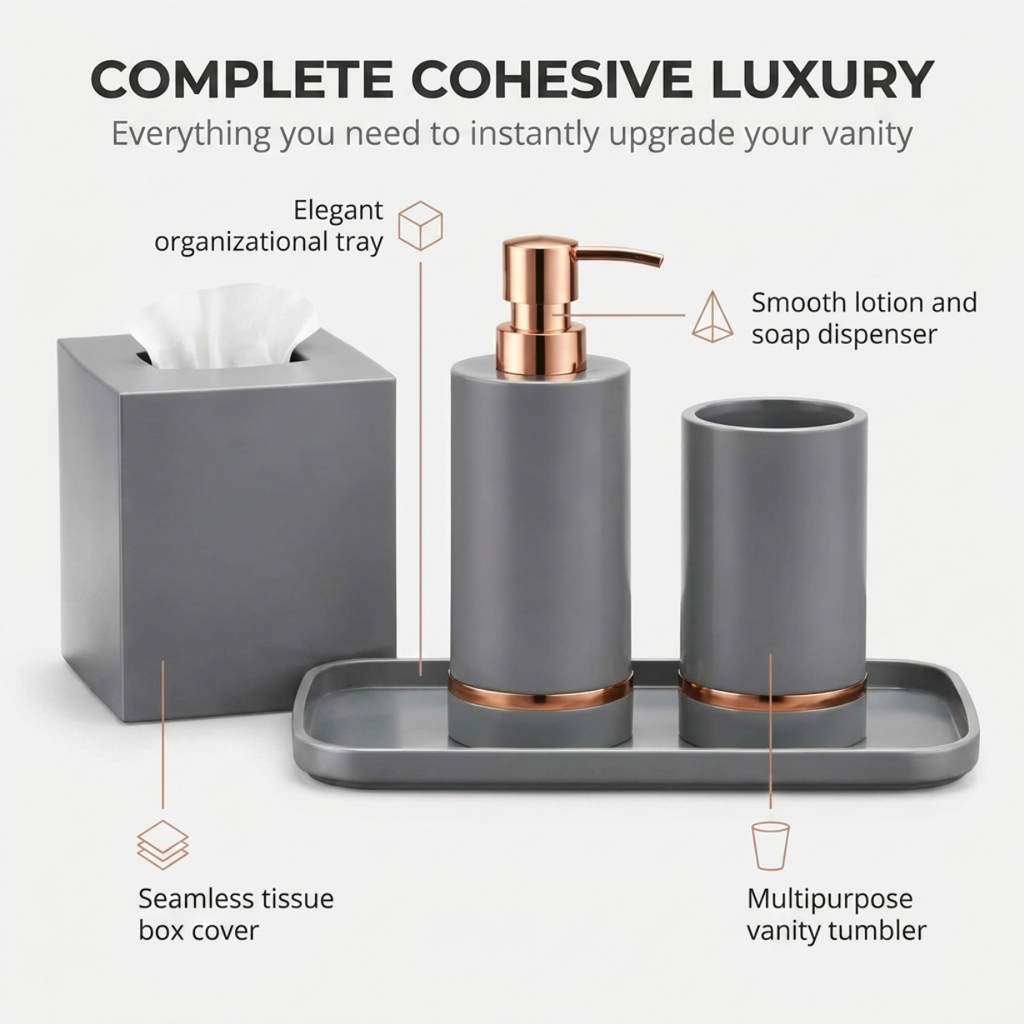 Acrylic Bathroom Set – Modern Bathroom Accessory Set with Stylish Vanity Organizer