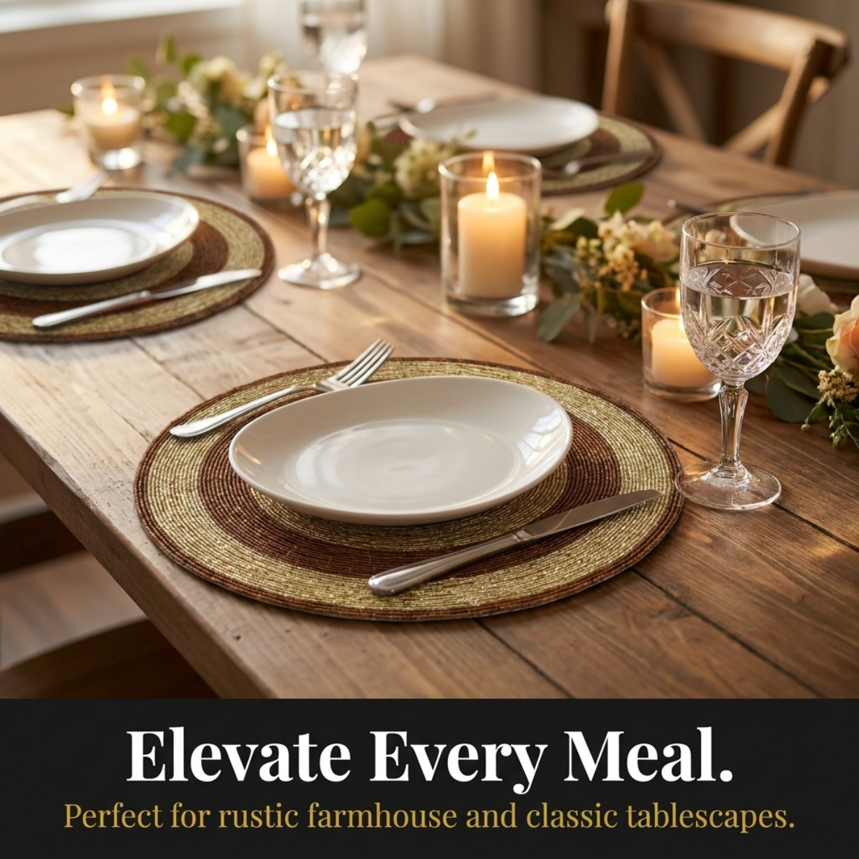 Beaded Placemats – Round Handmade Table Mats with Embroidered Glass Beads, 14 Inch