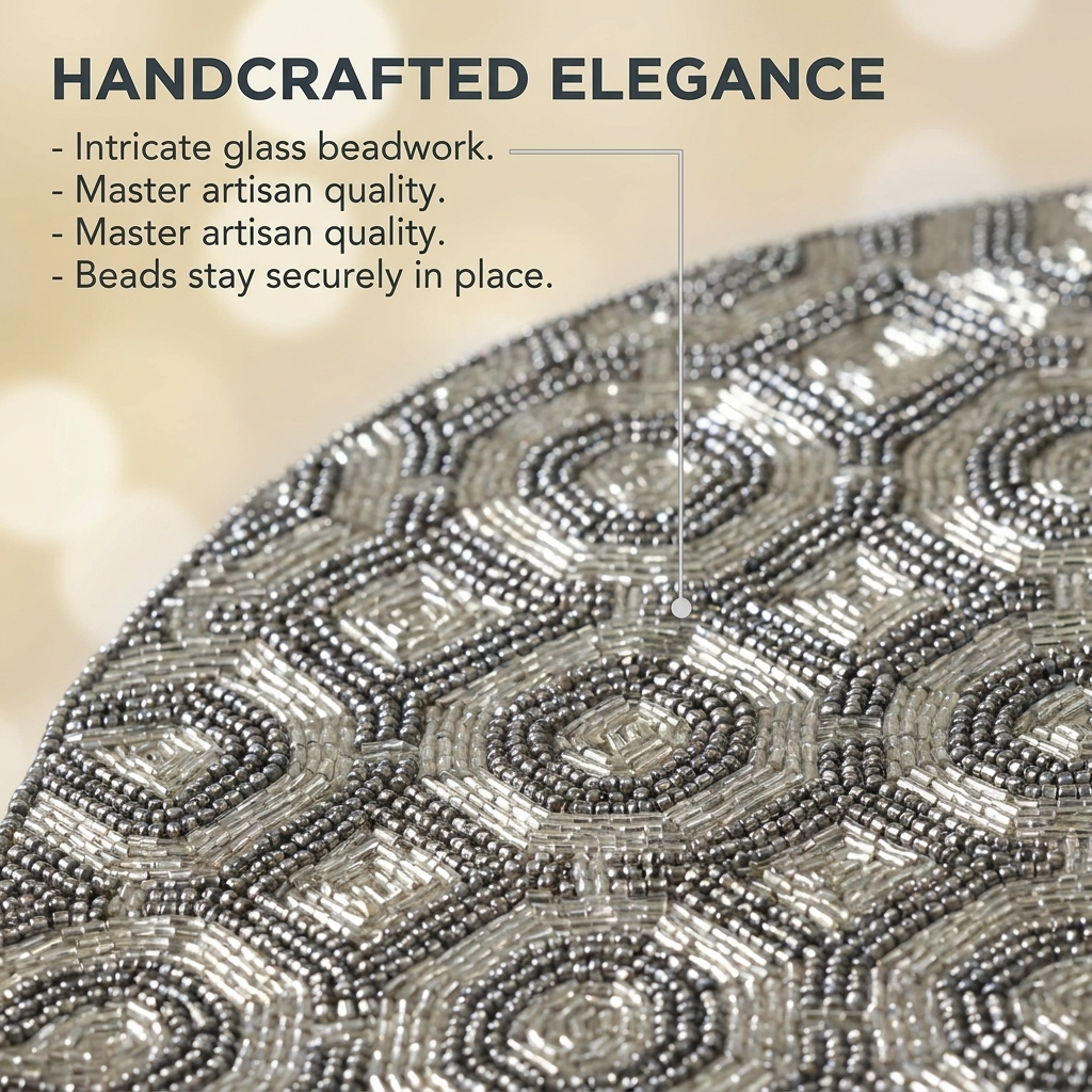 Beaded Placemats - Handmade Round Decorative Table Mats 14 Inch Satin Backed