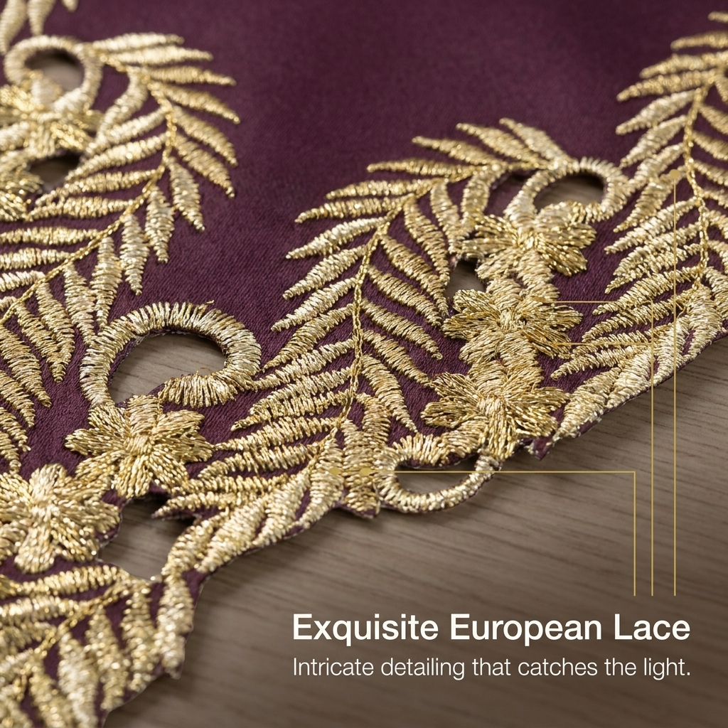 Plum Gold Table Runner – Anyce Collection Rustic Embroidered Linen Decor 14x108 Inch