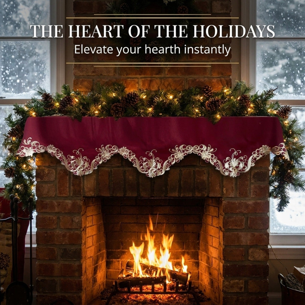 Burgundy Gold Mantel Scarf – Burgundy Charm, 18x90 Inch