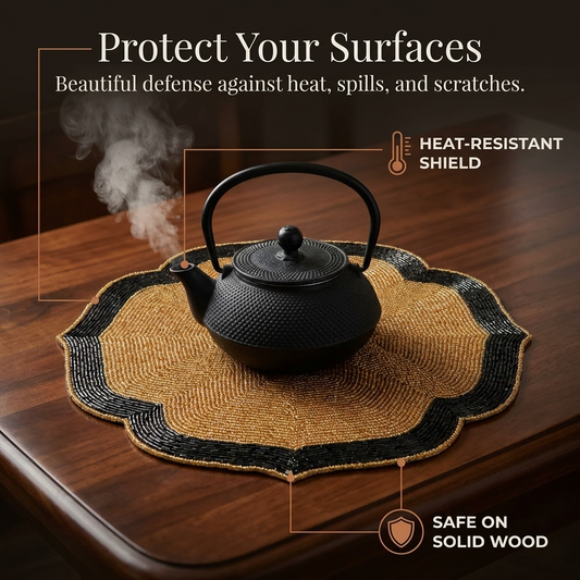 Beaded Placemats – 14 Inch Heat Resistant Copper Black Dining Table Mats