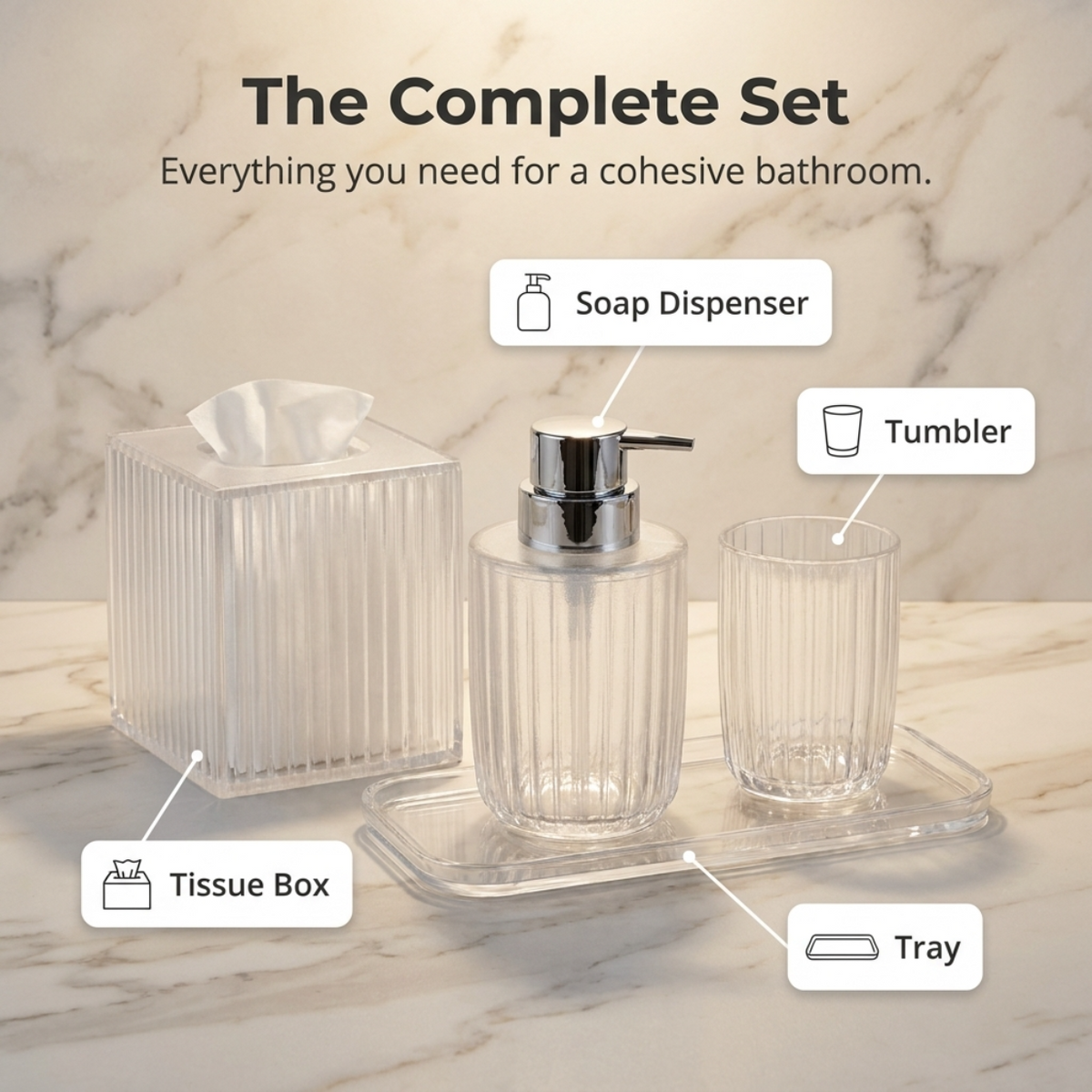 Acrylic Bathroom Set – Shirah, 4 Piece