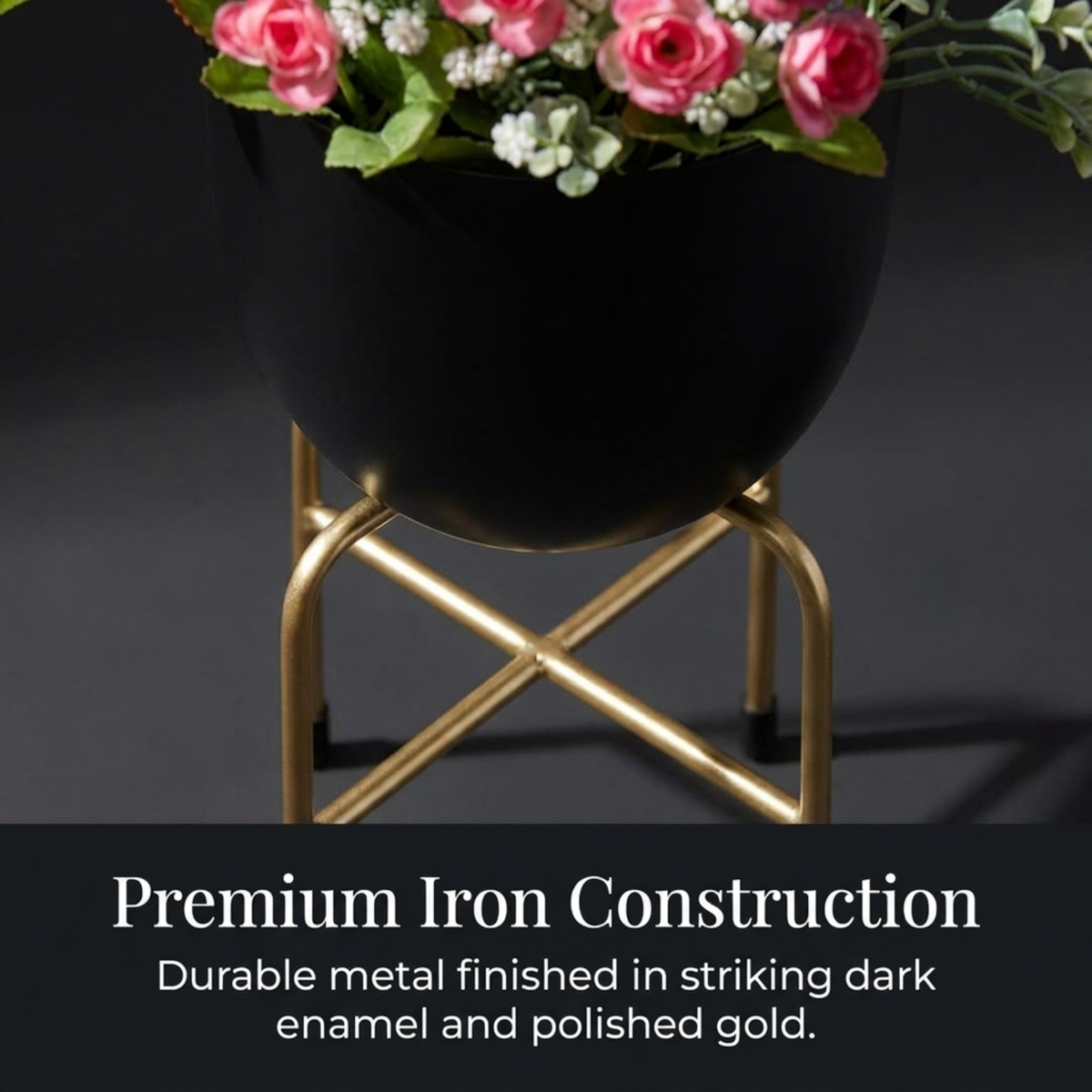 Planter With Metal Stand – Indoor Floor Standing Pot & Decorative Flower Holder