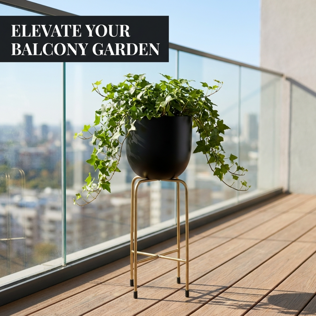 Planter With Metal Stand – Indoor Floor Standing Pot & Decorative Flower Holder