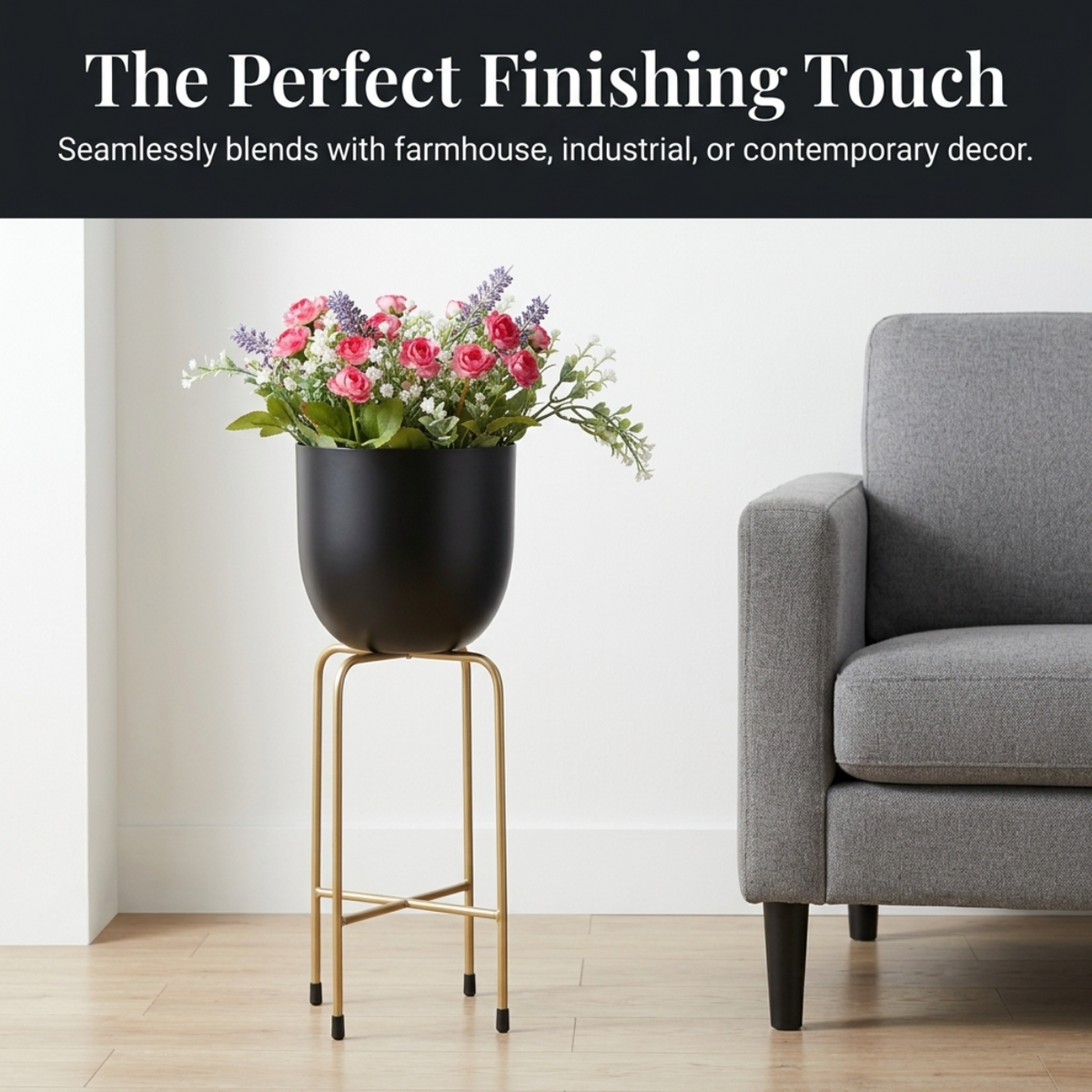 Planter With Metal Stand – Indoor Floor Standing Pot & Decorative Flower Holder