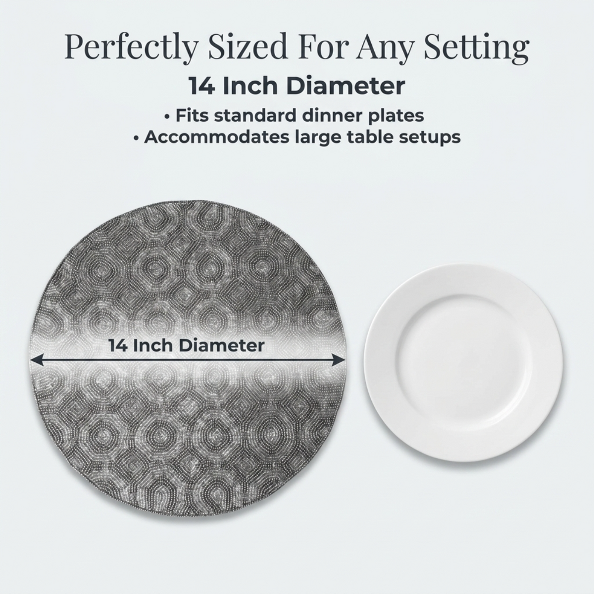 Beaded Placemats - Round Handmade Embroidered Dining Table Decor 14 Inch