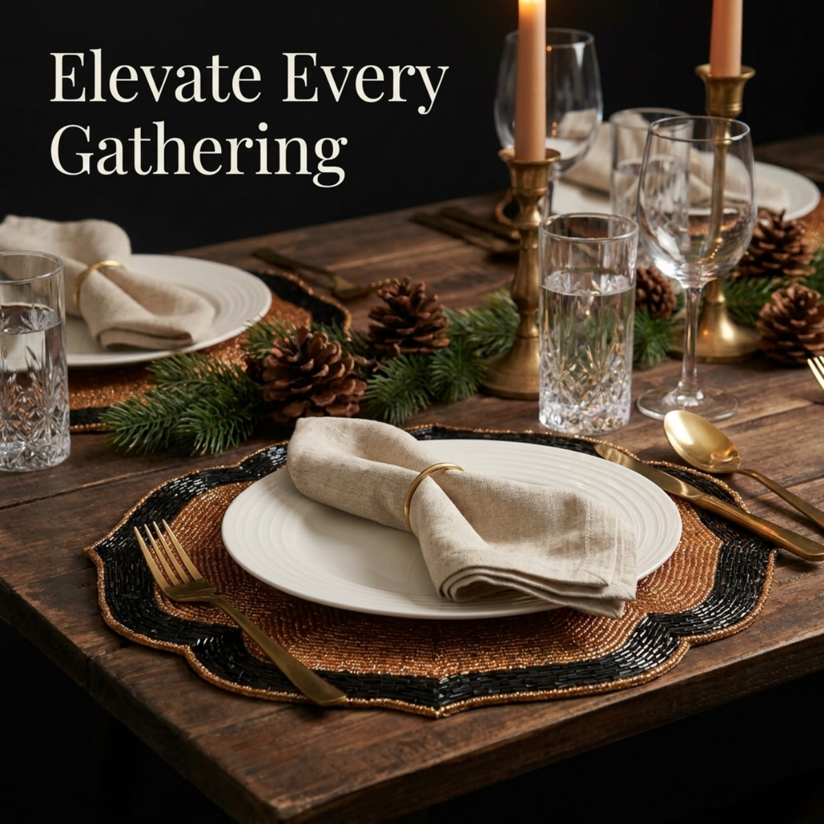 Beaded Placemats – 14 Inch Heat Resistant Copper Black Dining Table Mats