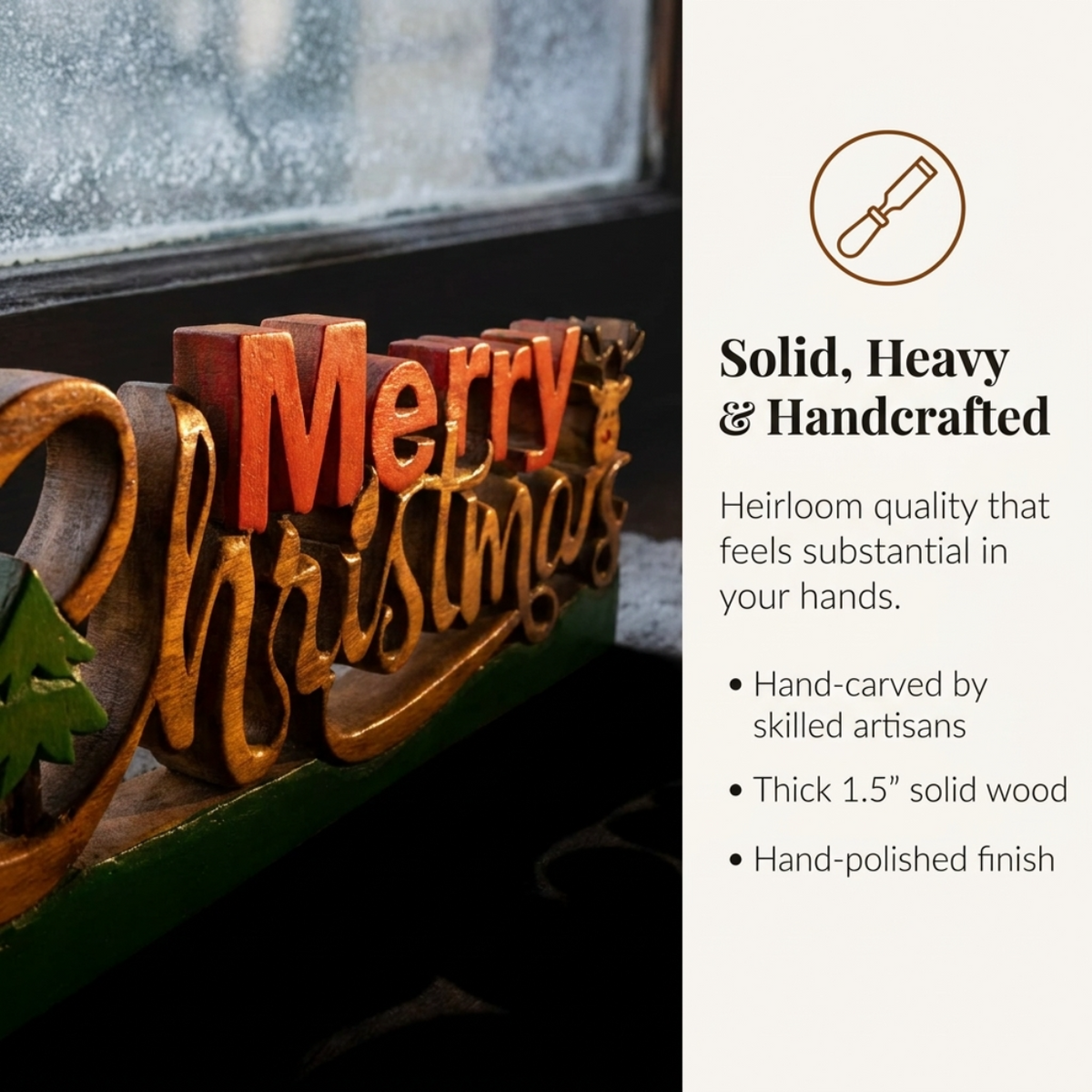 Wooden Christmas Sign – Merry Spirit, Acacia Wood