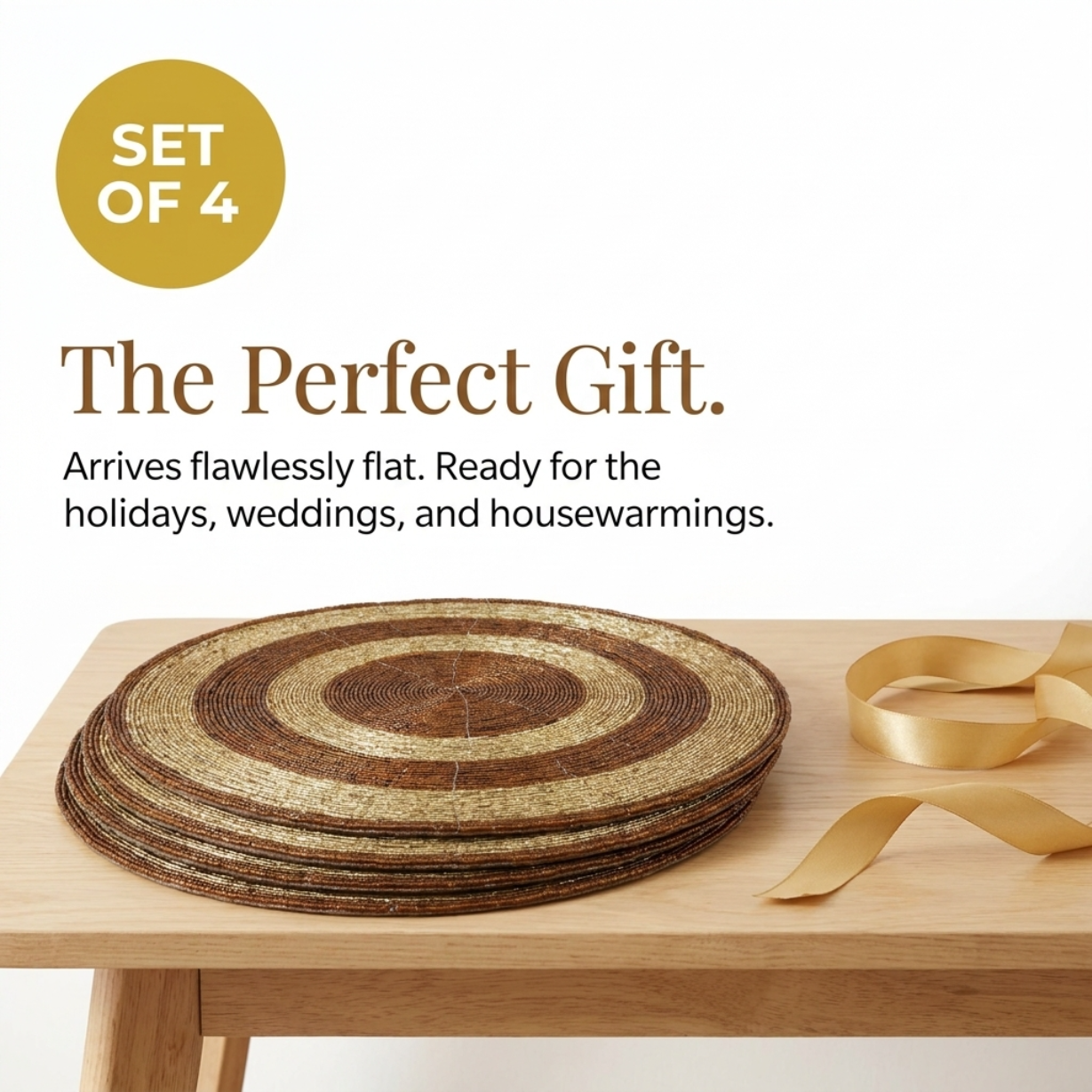 Beaded Placemats – Round Handmade Table Mats with Embroidered Glass Beads, 14 Inch