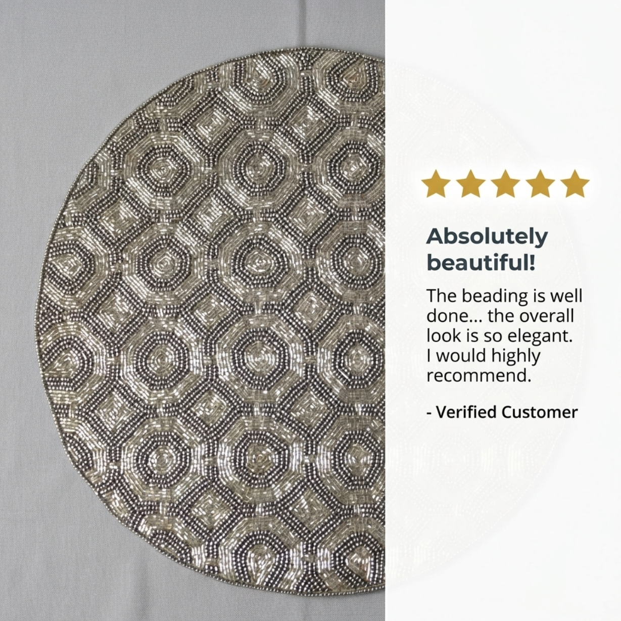 Beaded Placemats - Handmade Round Decorative Table Mats 14 Inch Satin Backed