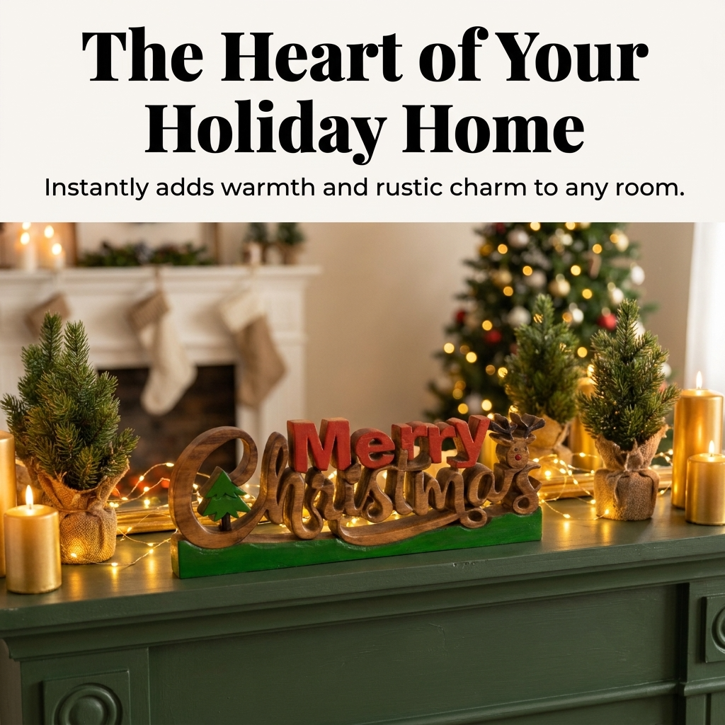 Wooden Christmas Sign – Merry Spirit, Acacia Wood