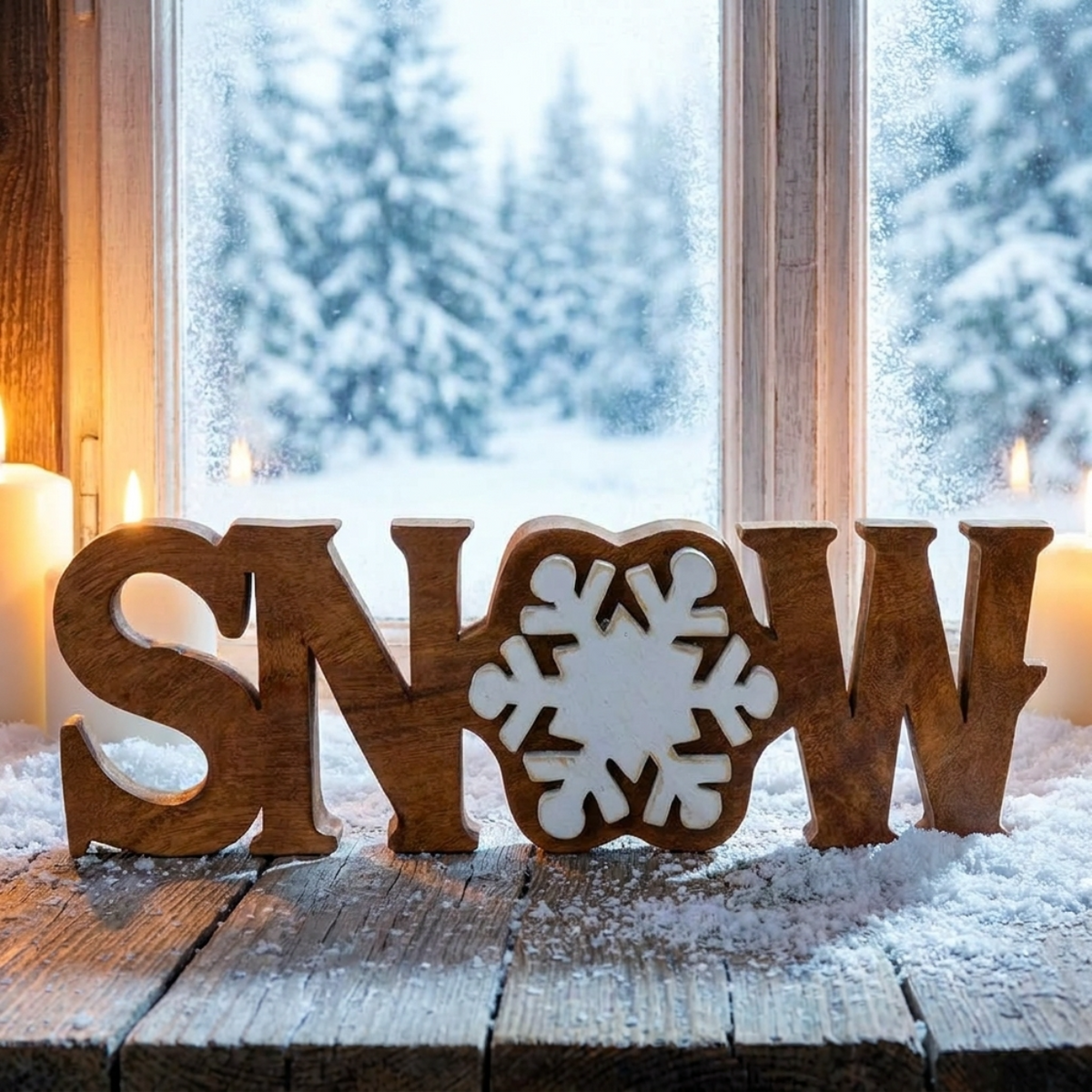 Wooden Snow Sign – Winter Grace, Acacia Wood
