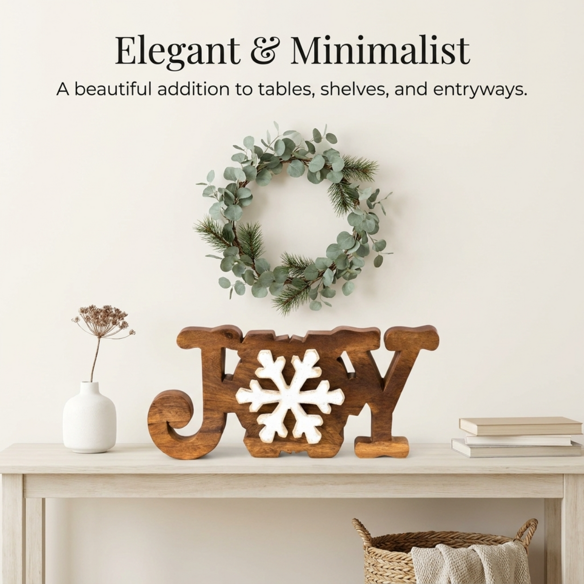 Handmade Wooden Sculpture – Joy Wooden Sign | Solid Acacia Wood Decor Accent