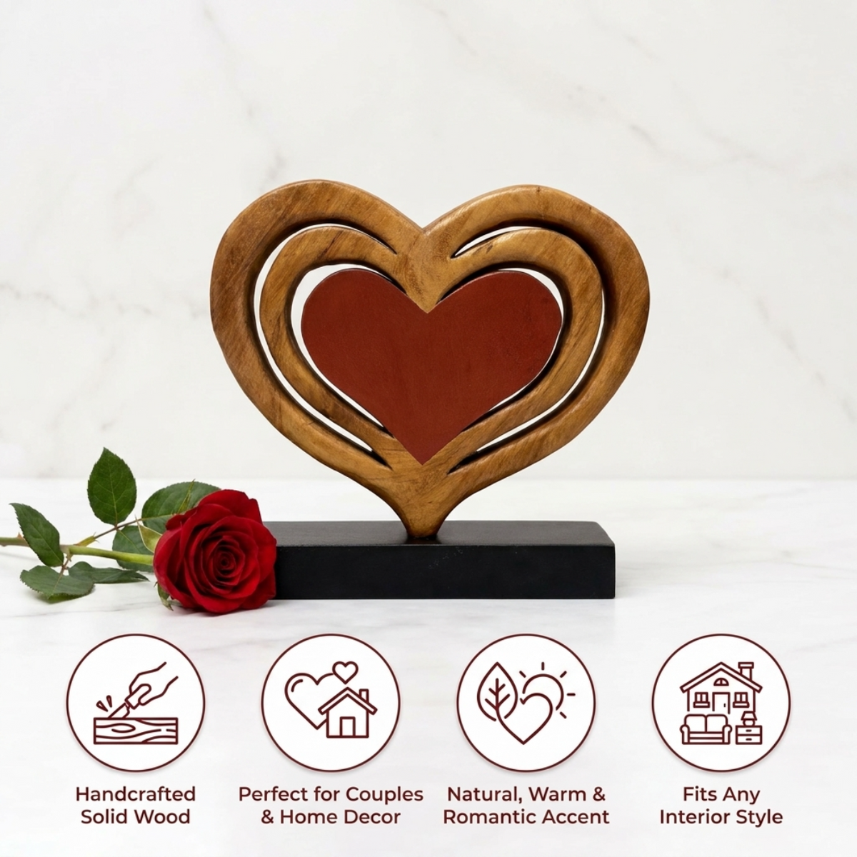 Wooden Heart Sculpture – Serene Hearts, Acacia Wood