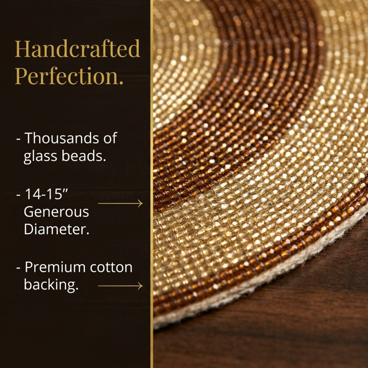 Beaded Placemats – Round Handmade Table Mats with Embroidered Glass Beads, 14 Inch