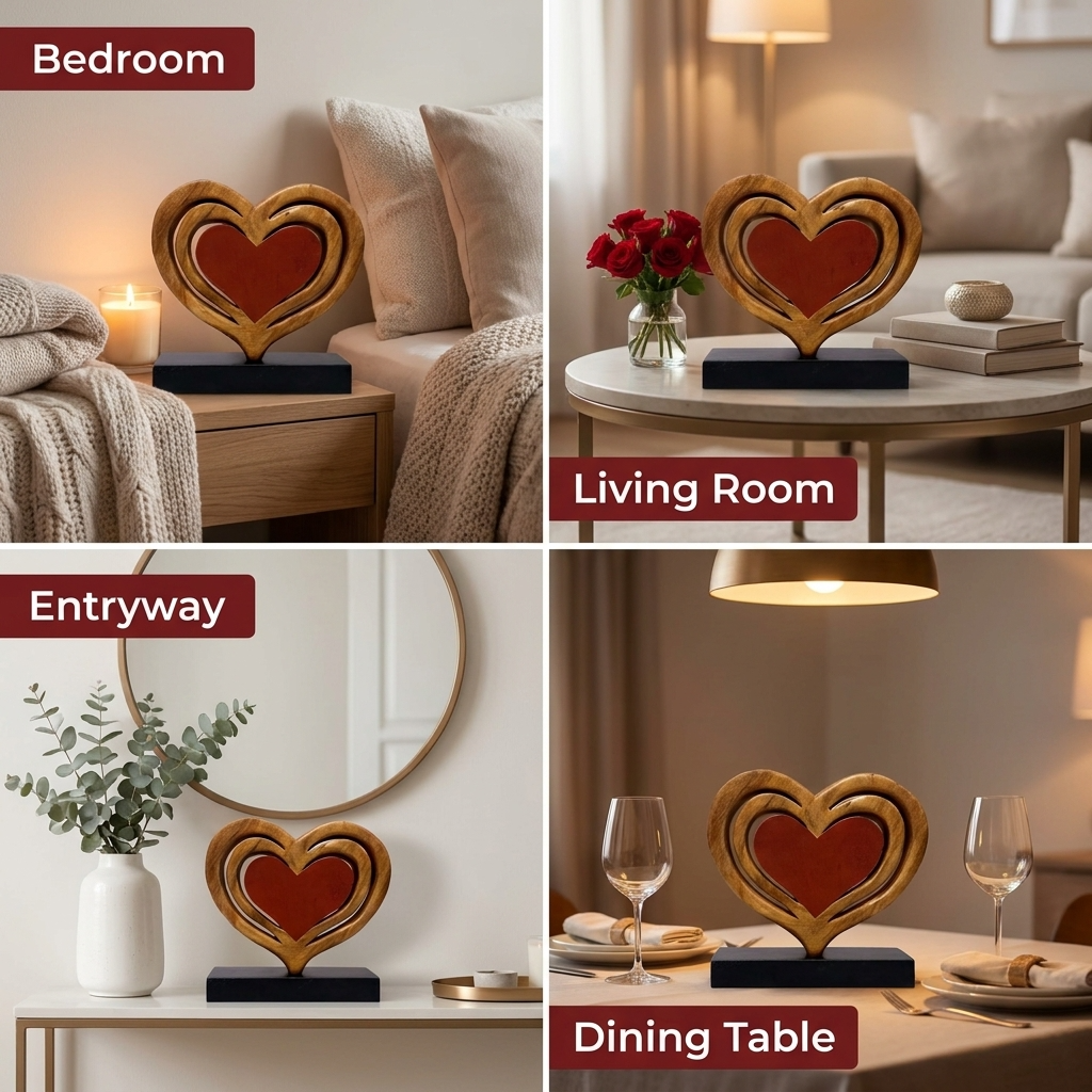 Wooden Heart Sculpture – Serene Hearts, Acacia Wood
