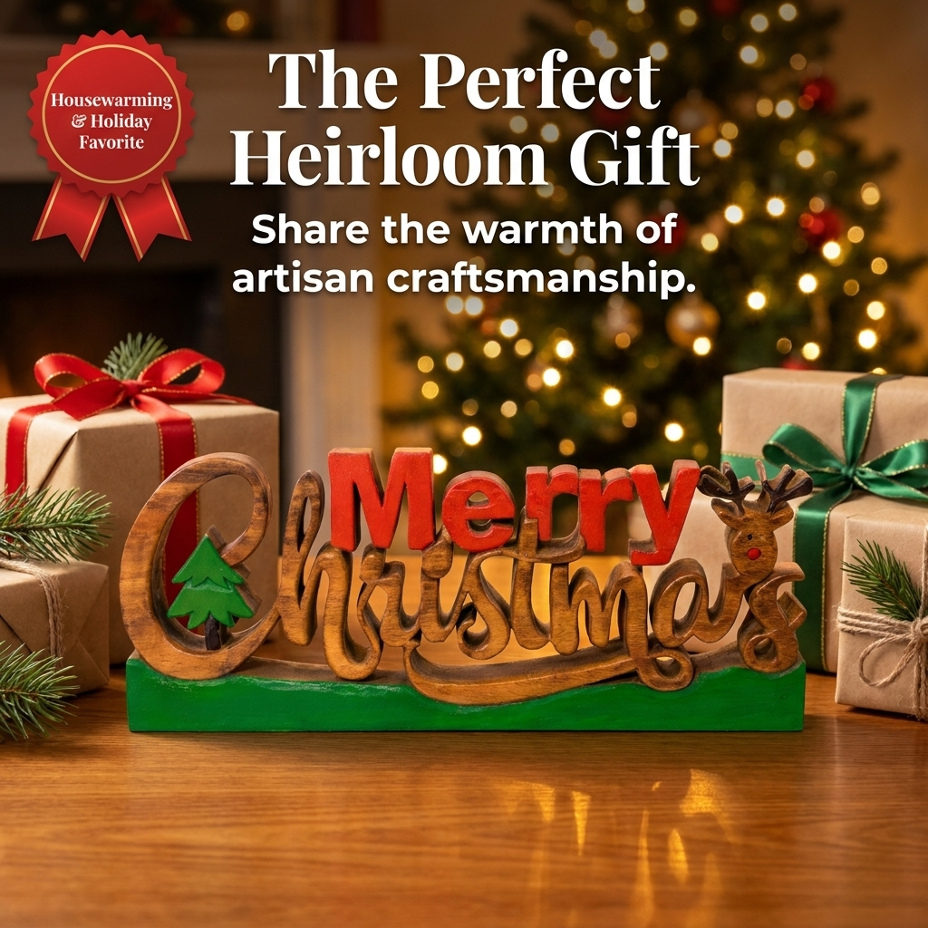 Wooden Christmas Sign – Merry Spirit, Acacia Wood