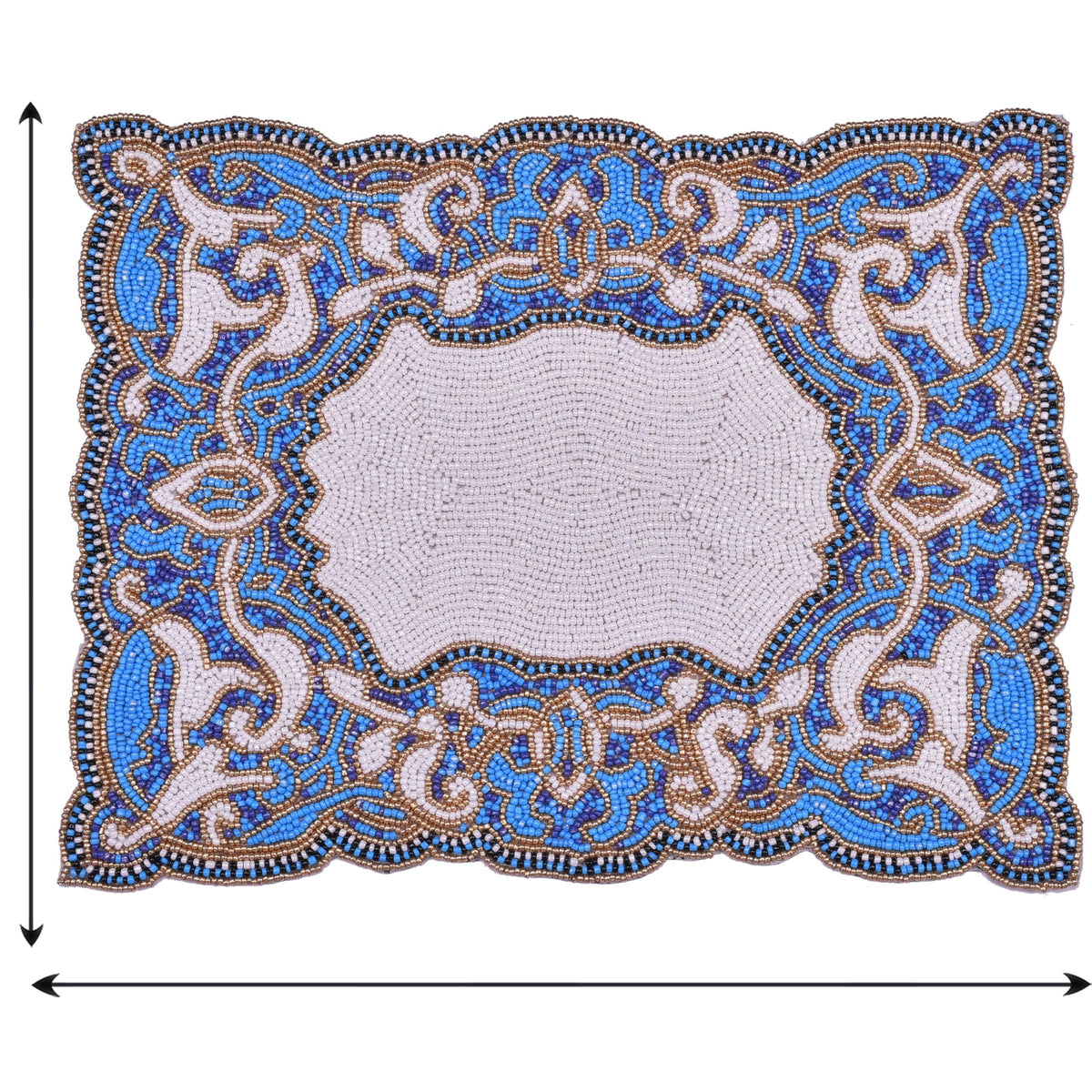 Beaded Placemats – Handmade Blue White Embroidered Dining Table Decor 12x16 Inch